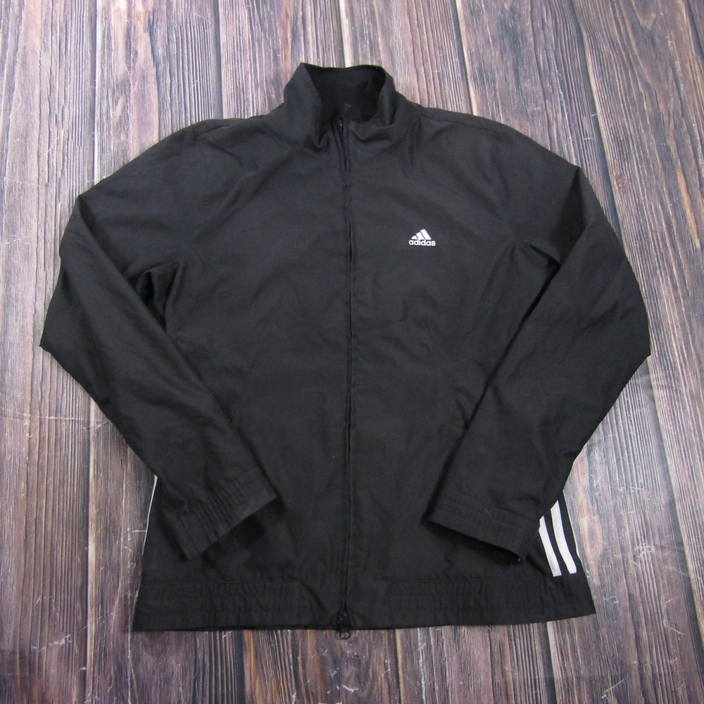 Adidas Jacket Mens M Black Track Jacket Full Zip Lined Lightweight 3 Stripes